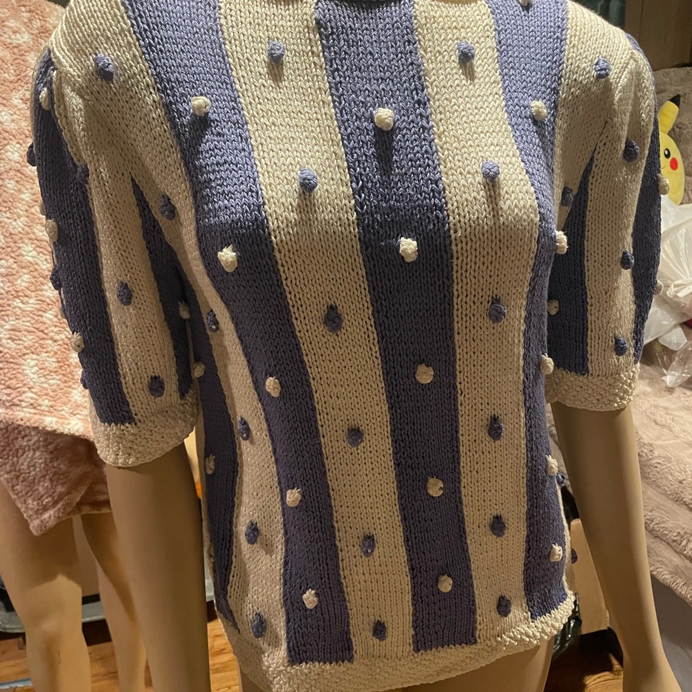 Striped Blue and White Women's Sweater Cardigan